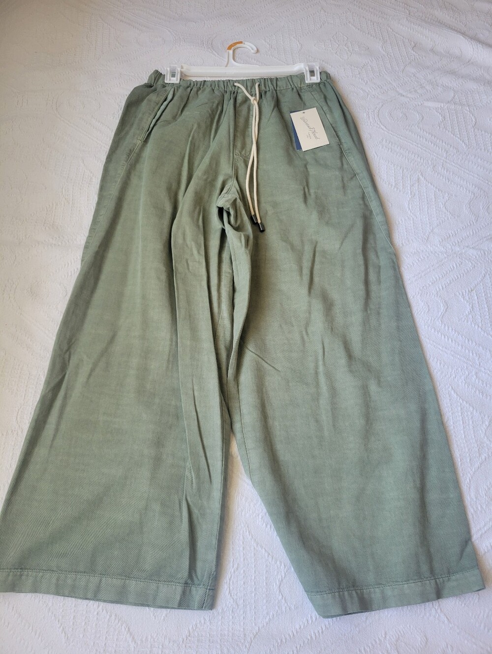 Universal Thread Wide Leg Linen-Blend Drawstring Pants Olive Green S NWT